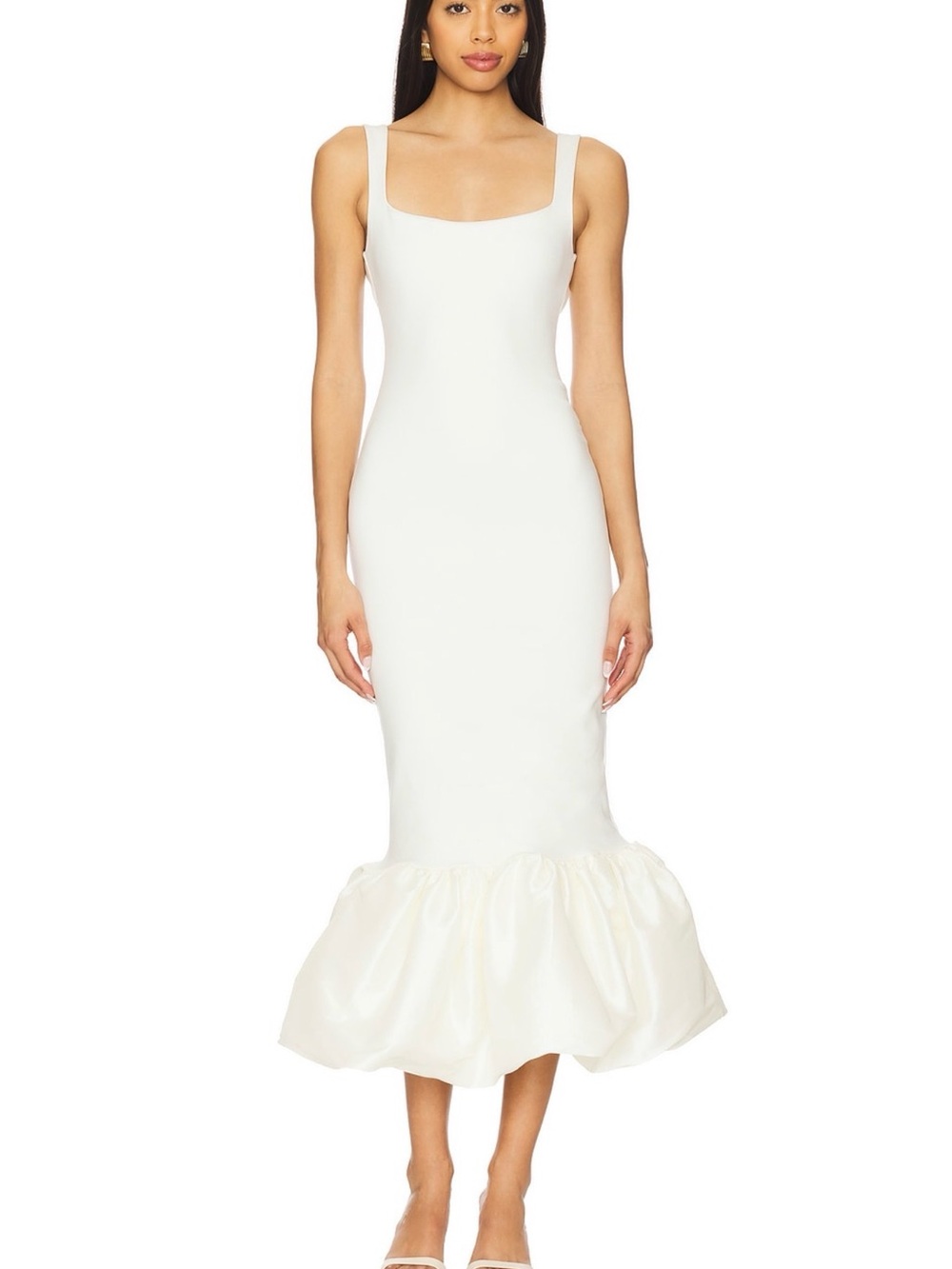 Sleeveless White Midi Mermaid Hem Dress